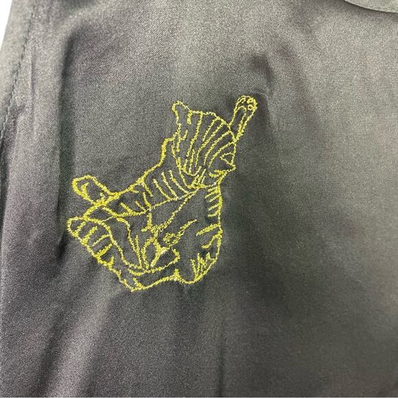 Verameat Black Satin Mini Dress Pretty Kitty Cat Gold Embroidered Large - Picture 7 of 8